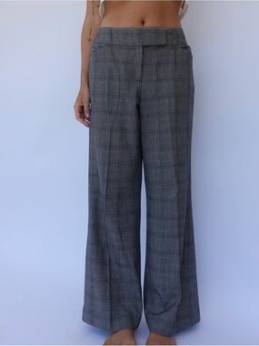Grey plaid wide leg trouser pants
